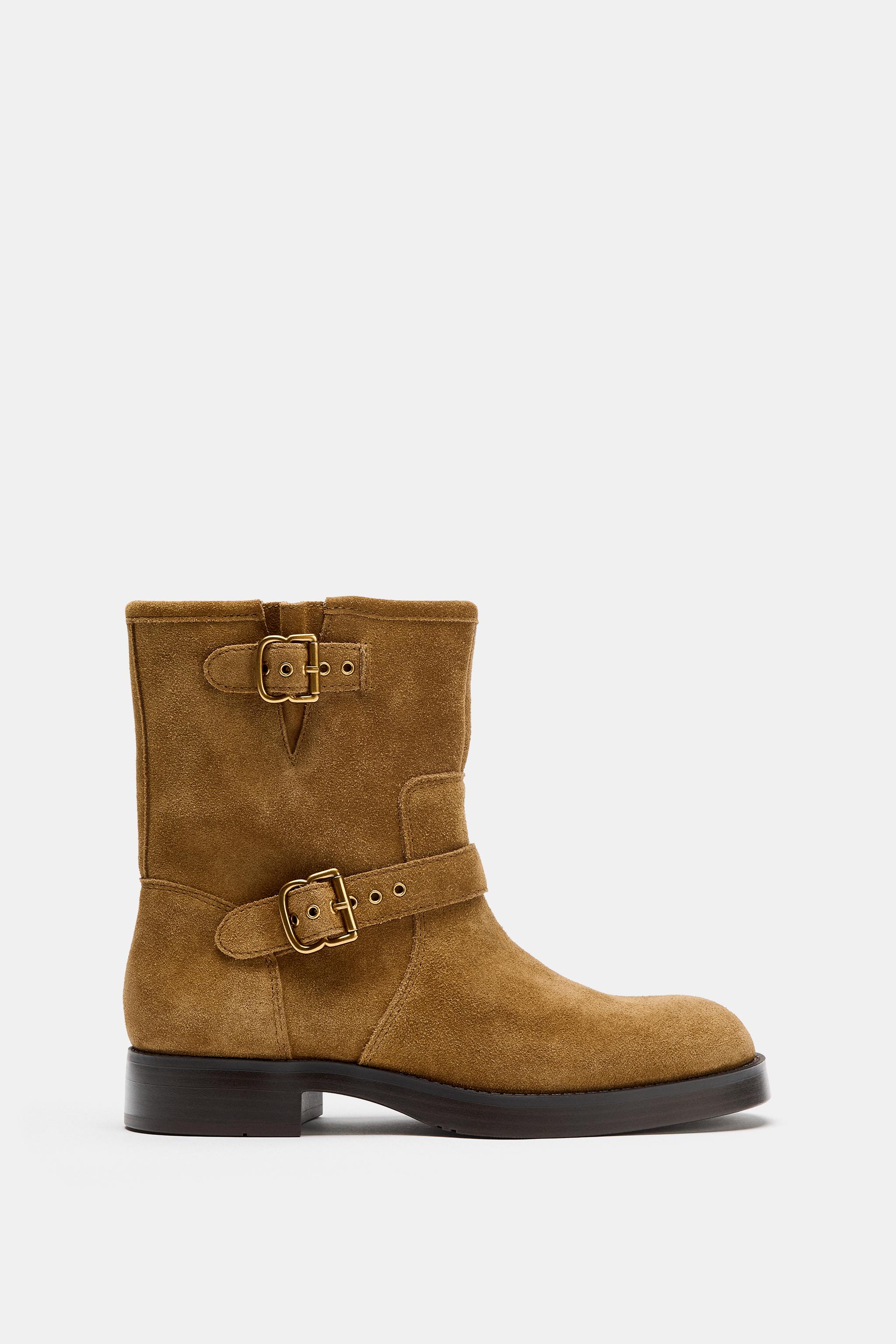 BOTTINES À BOUCLES EN CROÛTE DE CUIR
